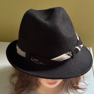 Trixie Black Wool Fedora with twisted plaid band One Size